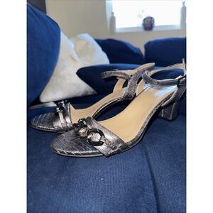 Naturalizer Bristol 2‎ Heeled Sandal Warm Silver Women's Size 9 M Faux Snakeskin